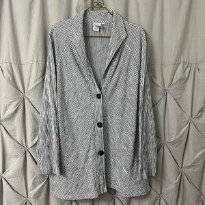 Striped Black and White Button-Up Blazer